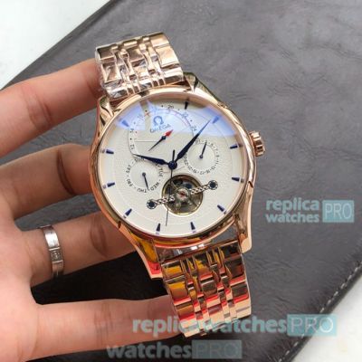 Best Quality Omega Flying Tourbillon White Dial Rose Gold Watch